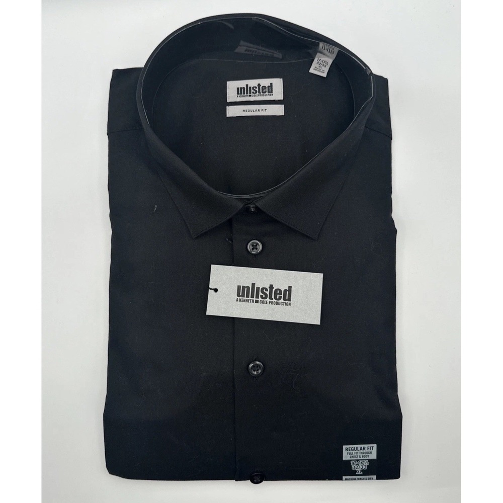 Kenneth Cole Unlisted Black Dress‎ Shirt 17-17.5 32/33 XL New With Tags NWT